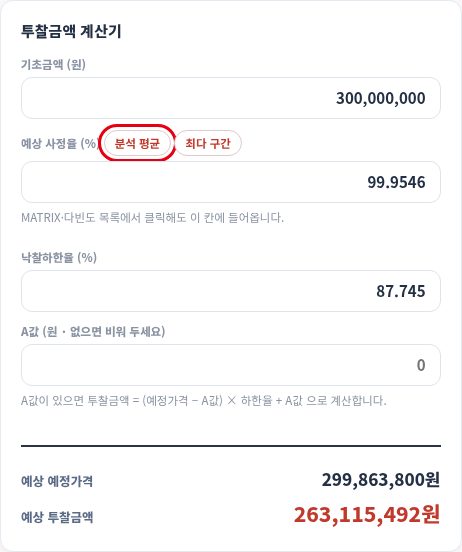 투찰금액 계산 — 기초금액·사정율·낙찰하한율 입력 — 모두입찰 BAP 사용법 — BAP 발주처 분석으로 사정율 성향 보고 투찰금액 계산하기