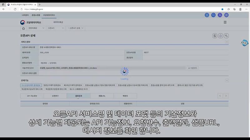 오픈API 상세화면의 탭별 정보 — 조달데이터허브 오픈API 목록 조회법
