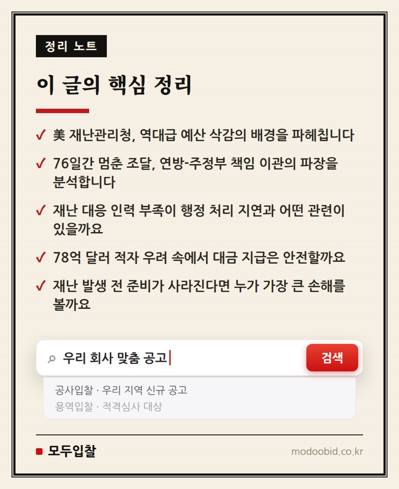 2026 美 FEMA 재난 조달 급감: 협력사 생존 전략 긴급 진단 핵심 정리