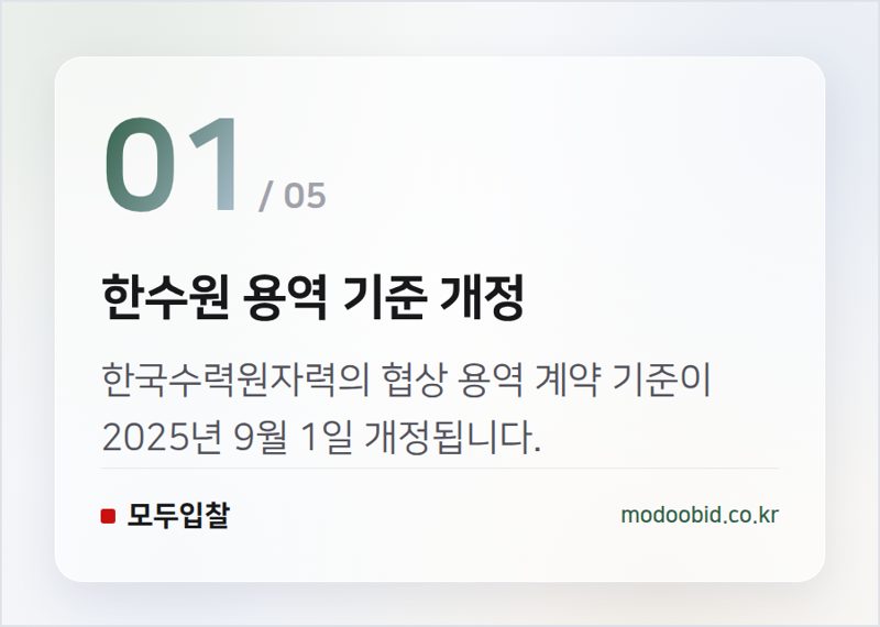 한수원 용역 기준 개정 — 한국수력원자력 협상 용역 계약 기준, 2025년 9월 1일 개정 시행