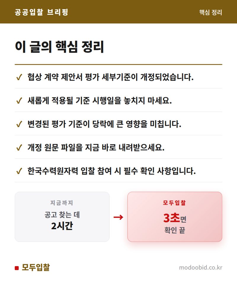 한국수력원자력, '협상에 의한 계약 제안서 평가 세부기준' 25년 9월 1일 개정 시행 핵심 정리