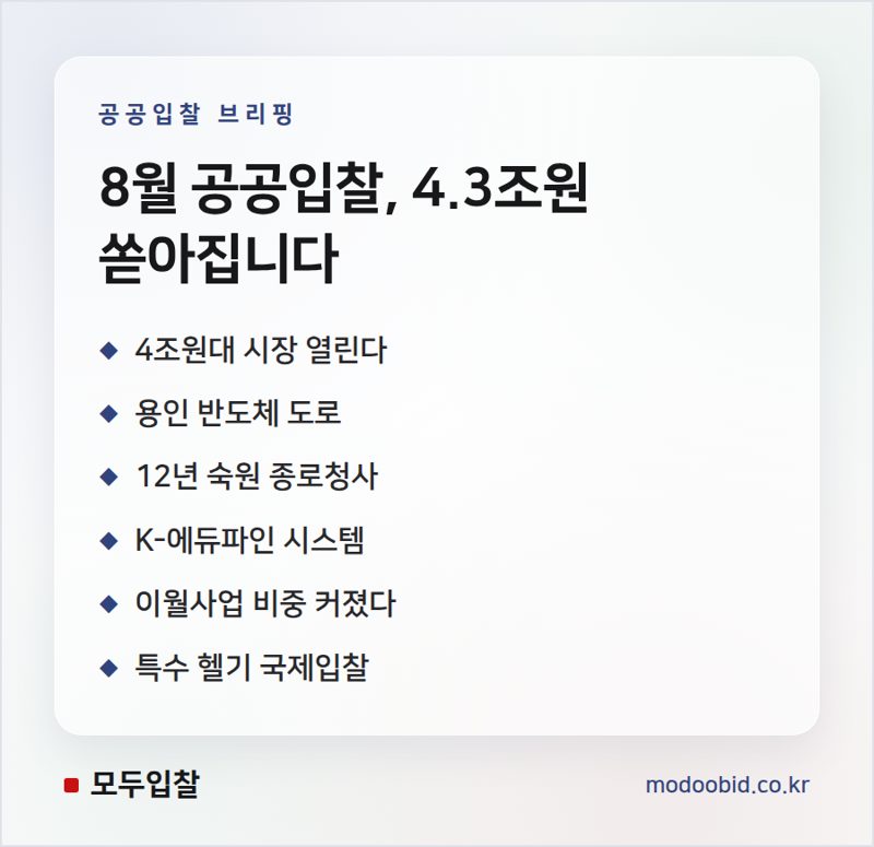 8월 공공입찰 시장, 4.3조원 대어 속 기회는? 김차장이 짚어드립니다