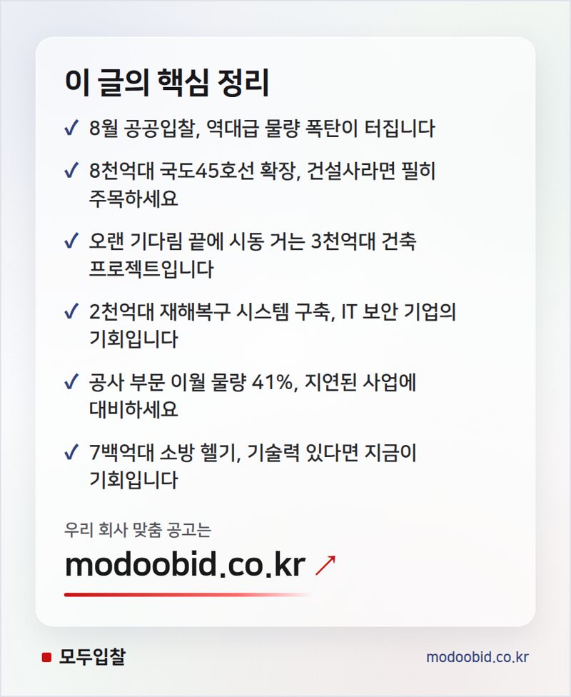 8월 공공입찰 시장, 4.3조원 대어 속 기회는? 김차장이 짚어드립니다 핵심 정리