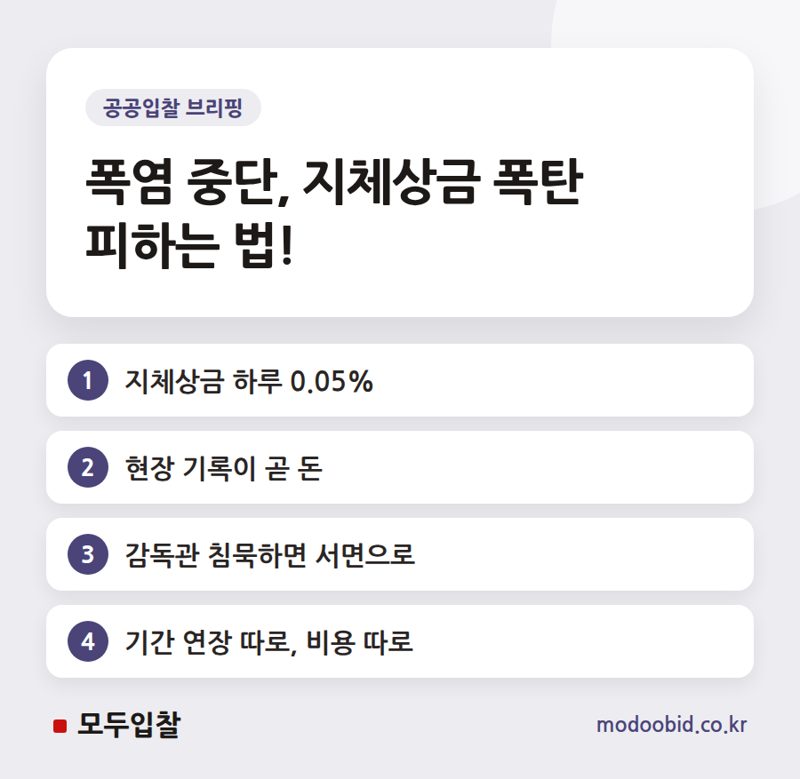 2024년 폭염 공사 중단, 지체상금 피하는 현장 실무 전략