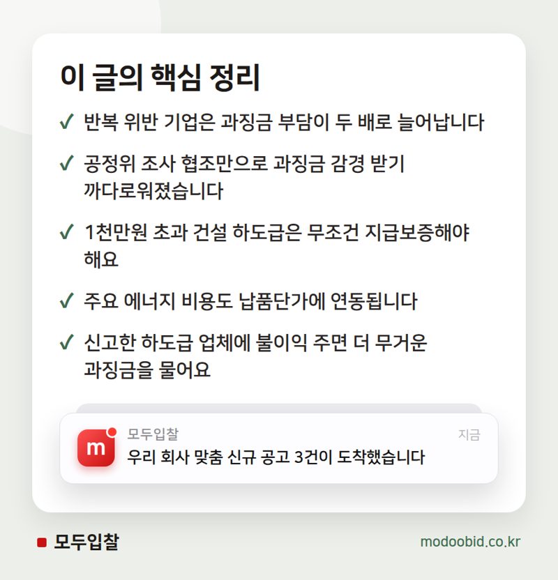 공정위 하도급법 개정: 건설업 과징금 폭탄과 지급보증 변화, 우리 회사 괜찮을까요? 핵심 정리
