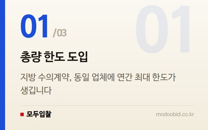 총량 한도 도입 — 지방 수의계약, 반복 몰아주기 막는 총량 한도 도입…김차장의 실전 체크포인트