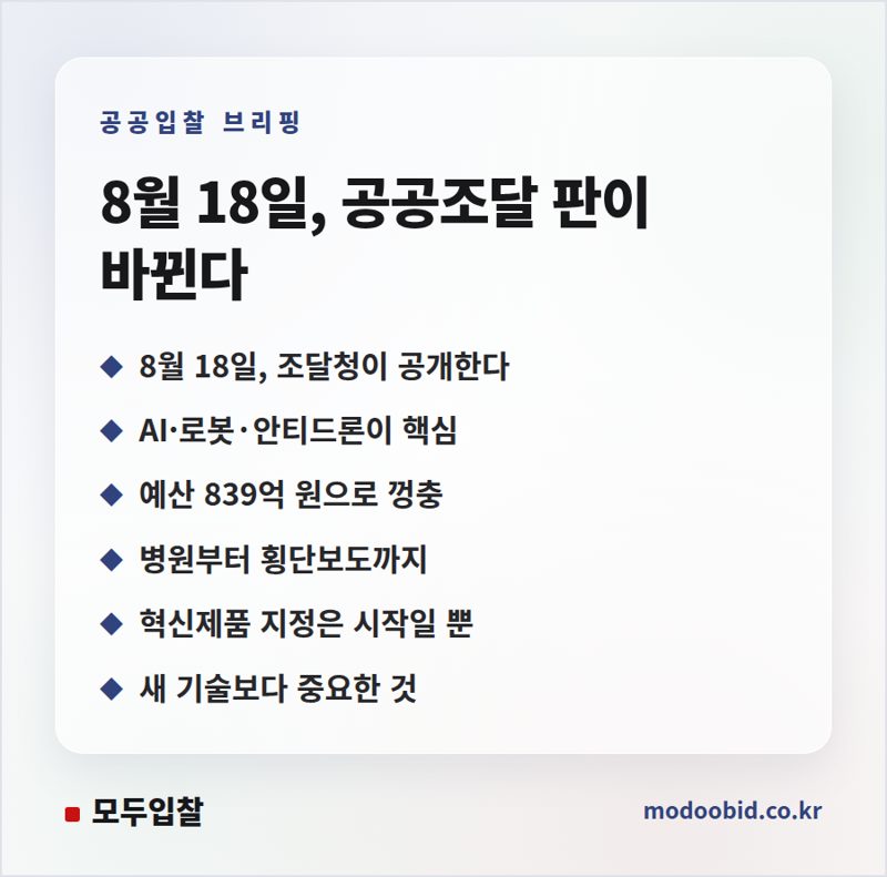 조달청 혁신제품 시범구매, 8월 18일 공개! AI·로봇이 공공현장에 들어오는 방법