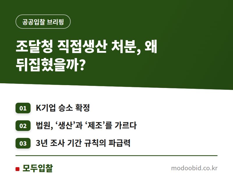 조달청 직접생산 조사 3년 규정 확정! K기업 승소가 우리 기업에 던지는 질문은?