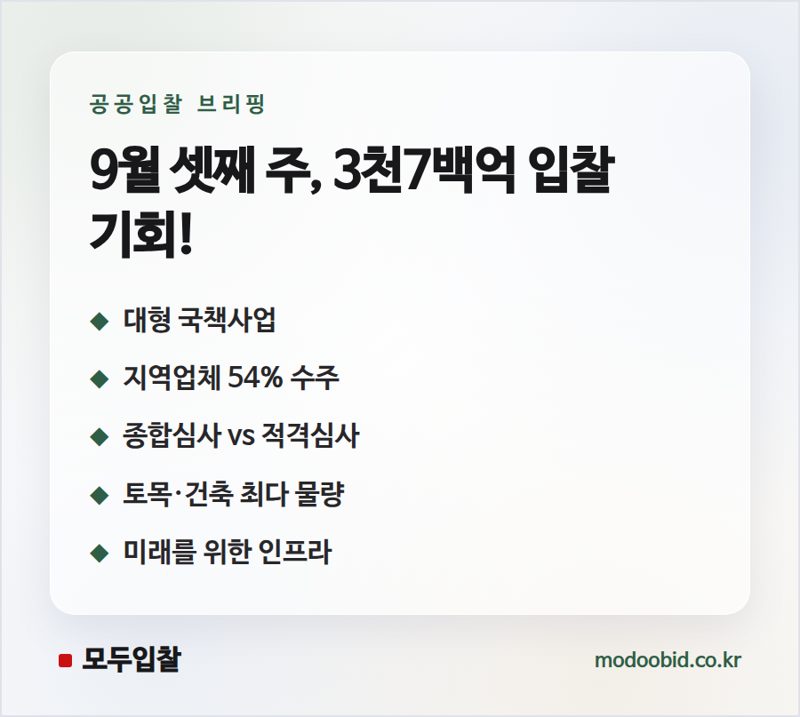 조달청 시설공사, 9월 셋째 주 3천7백억 입찰 분석: 종심제와 지역 제한, 승자는 누구일까요?